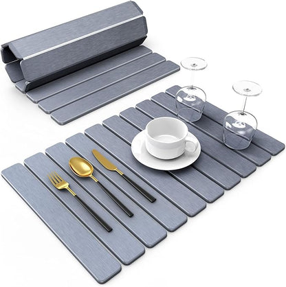 Large Stone Dish Drying Mat for Kitchen Counter, 24"(L)×16"(W), Collapsible Quick Dry Stone Dish Mats, Super Absorbent Diatomaceous Earth Drying Pad for Dishes Bottles Cups, Countertops (Black Grey) by Incenseburner