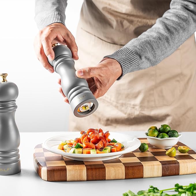 Salt and Pepper Grinder Pepper Mill Grinder Pepper Grinders Shakers Salt Mill Set of 2 with Adjustable Ceramic Rotor 7 Inch Grey - Image 6