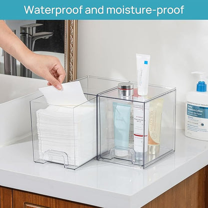 Vtopmart 7.6" H Clear Stackable Storage Drawers, 2 Pack Plastic Organizers Bins for Skincare, Cosmetics,Beauty Supplies,Ideal for Vanity, Bathroom,Kitchen Countertop,Cabinet Organization - Image 5