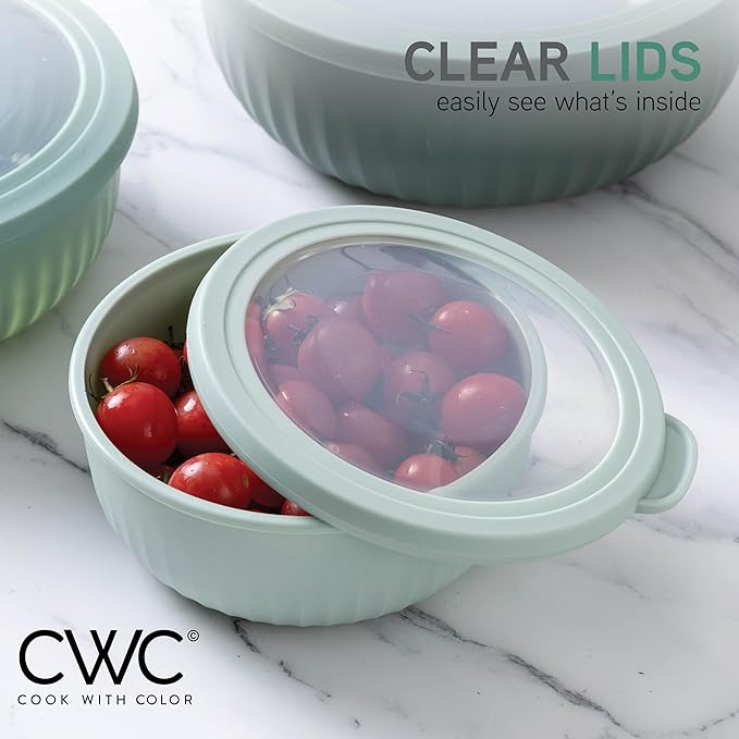 COOK WITH COLOR Prep Bowls with Lids- Wide and Deep Nesting Plastic Small Mixing Bowl Set with Lids, 8 Piece Set - Wide Bowls, Sage - Image 5