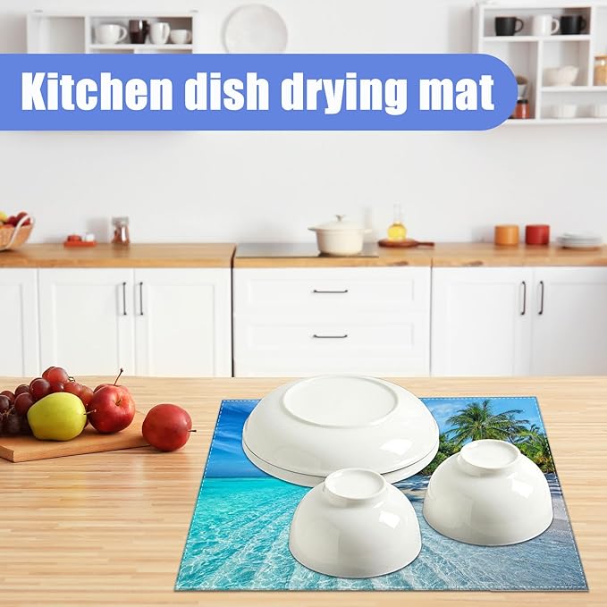Beach Palm Tree Dish Drying Mat for Kitchen Counter Drying Pad Absorbent Reversible Dish Drainer Rack Mats Draining Pad 18"x24"Inch - Image 6