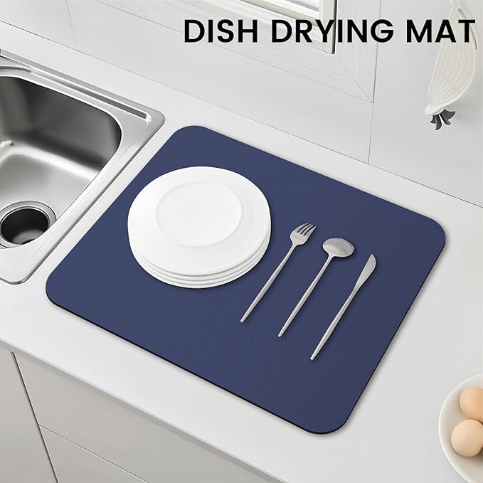 WISELIFE Dish Drying Mat Super Absorbent Drying Mat Large Dish Drying Mats for Kitchen Counter Easy Clean Dish Mat Kitchen Drying Mat15"x 18" Classic Blue - Image 6