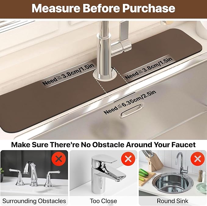 Bloss Dish Drying Mat + Faucet Mat for Kitchen Sink, Kitchen Sink Mats with Non-Slip Rubber Backed, Sink Matt for Kitchen Sink - 2PCS/Brown - Image 2