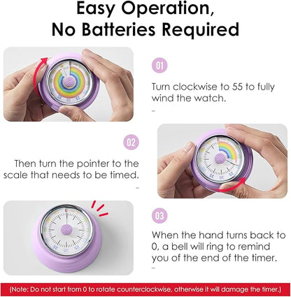 Visual Timer for Kids Rainbow Kitchen Timer with Magnetic Base Mechanical Timer 60-Minute Countdown Timer Ringer Alert Time Management Tool for Children and Adults Study Work Cooking, Purple