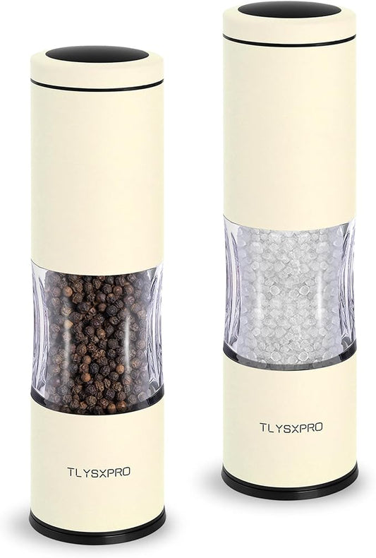 Salt and Pepper Grinder Set with Adjustable Coarseness | Manual Pepper Mill Grinder with Refillable Design | Ceramic Core | Kitchen Essential (2 Packs, Buttercream)