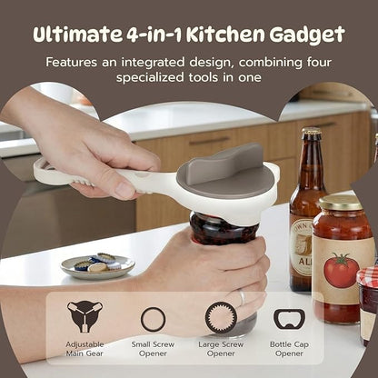Mcbazel 4-in-1 Adjustable Jar Opener for Seniors with Weak Hands, Lightweight ABS & Stainless Steel Teeth Bottle Opener, Multi-Functional Lid Remover for 0.6"-3.5" Caps & Beer Bottles