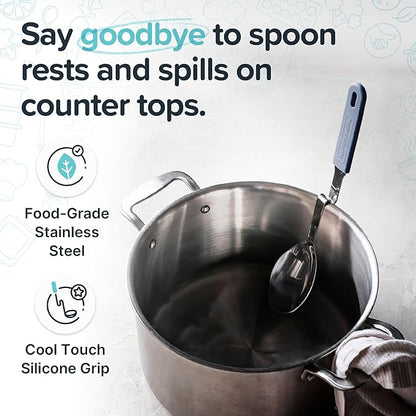 Souper Cubes + Lori Greiner No Mess Stainless Steel Cooking Spoon with Silicone Handle - Stainless Steel Serving Spoon No Mess Design Hooks on Side of Any Pot - Blueberry - Image 3