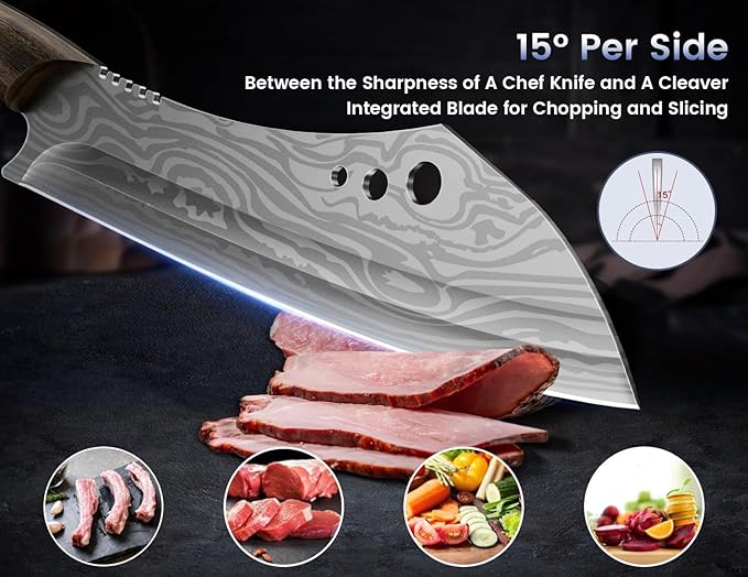 SYOKAMI Butcher Knife Set, 3 PCS Kitchen Knives Set for Cutting, Meat Cleaver Chef Knife Set, Japanese Style High Carbon Steel Knives Set, Chopping & Slicing & Boning for Home and BBQ, Gift for Mom