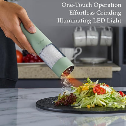 TLYSXPRO Electric Salt and Pepper Grinder Set, USB Rechargeable, Automatic Salt and Pepper Mill Grinder with Adjustable Coarseness, Electric Salt Shakers, LED Light, Refillable (2 Packs, Sage) - Image 2