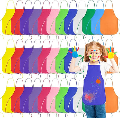 KUUQA 16/24/30/36/40Pcs Kids Apron Painting Aprons for Kids, Kids Paint Apron Art Smock for Classroom Painting Party Supplies
