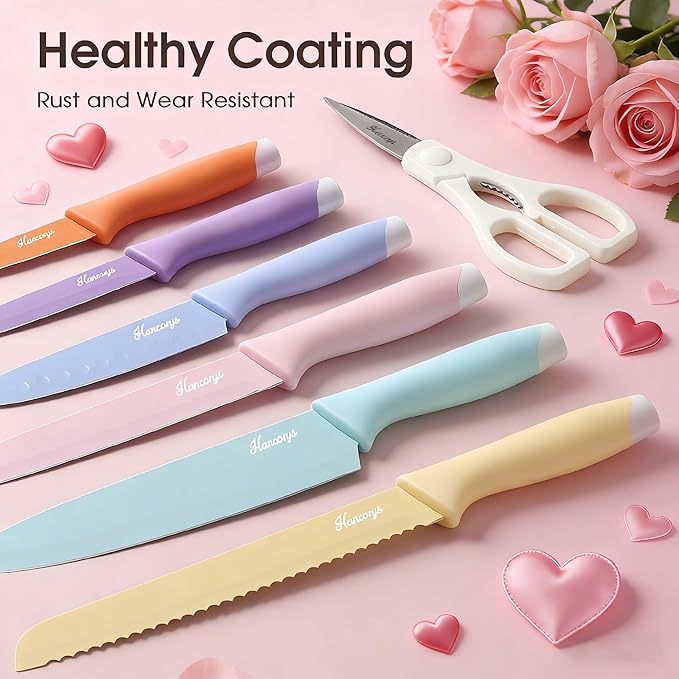 Knife Set, 13 PCS Kitchen Knives Set with Nonstick Ceramic Anti-Rust Coating, Stainless Steel Chef Knife Sets with 6 Blade Guards, Dishwasher Safe, House Warming Gifts New Home - Image 2