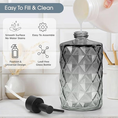 Topsky Glass Soap Dispenser with Plastic Pump, 330ml Liquid Hand Soap Dispenser, Rustproof Pump for Kitchen & Bathroom, Great for Lotions, Essential Oil, Liquid Soaps,Gradient Black - Image 2