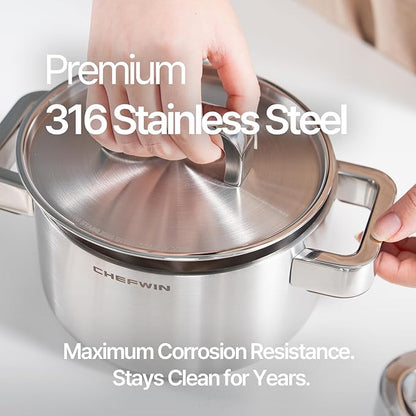 316 Stainless Steel 1.9 Quart Durable Sauce Pot with Lid Casserole, 5Ply, Induction Cookware, Dishwasher Safe, Cool-Touch Silicone Handle