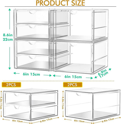 caktraie Acrylic Makeup Organizer, 4 Pack Drawer Organizer - Transparent Desktop Storage for Cosmetics, Office Supplies & More - Clear Organizers for Home & Office Use - Image 3