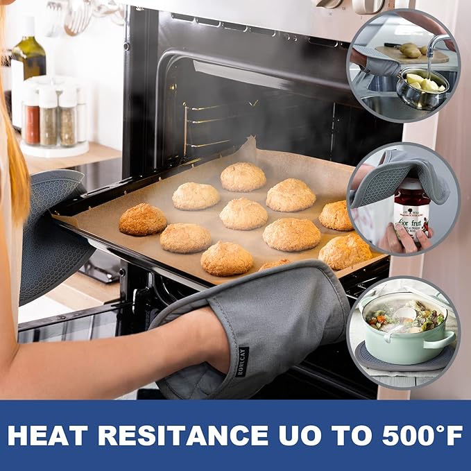 2-Pack Silicone Pot Holders for Kitchen Heat Resistant up to 500°F, Non-Slip Large Hot Pads with Pocket, Quilted Liner Trivets for Countertops Hot Pots and Pans (RoyalBlue) - Image 2
