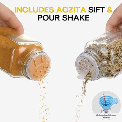 AOZITA 14 Pcs Spice Jars with Bamboo Lids - 4oz Square Spice Bottles with Spice Labels, Shaker Lids, Funnel - Image 5