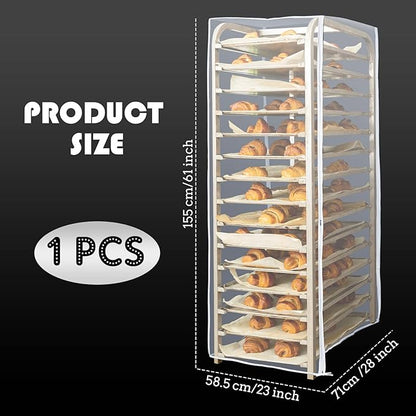 Riakrum 1 Pc Bun Pan Rack Cover Bakers Rack Cover 20 Tier Sheet for Home Kitchen Restaurant Dining Bakery 28" L x 23" W x 61" H (Clear,Peva) - Image 2