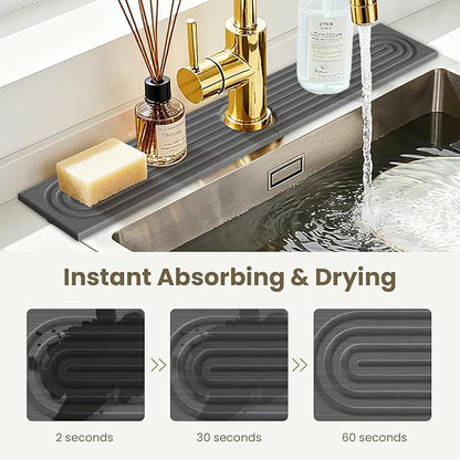 Faucet Mat for Kitchen Sink -Diatomite Stone Drying Mat for Kitchen Counter & Bathroom Sink,Quick-Dry Kitchen Sink Mat-Sink Protector & Splash Guard,Super Absorbent (Gray, 23.6"x4") - Image 5