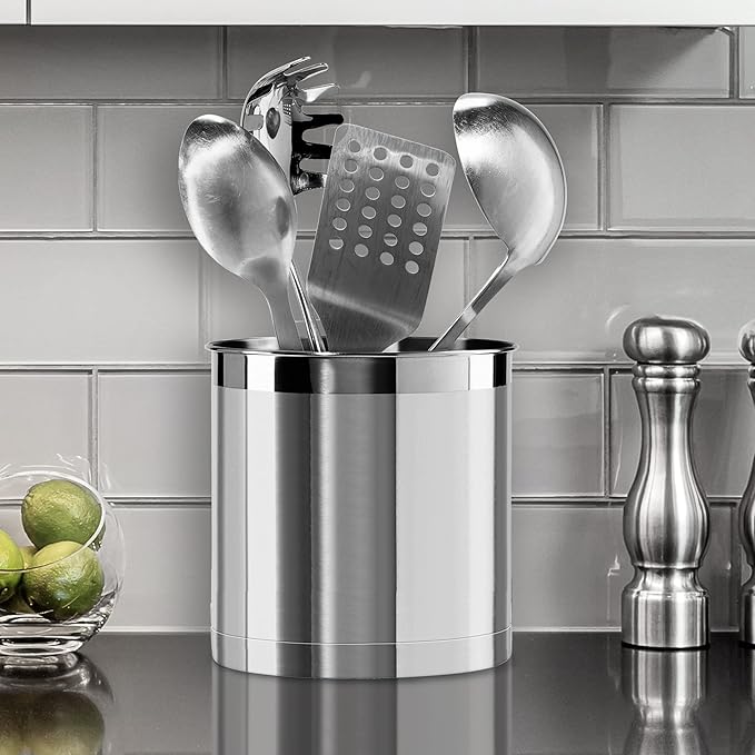 Oggi Stainless Steel Jumbo Utensil Holder - 7" Utensil Caddy, Weighted Base for Stability - Extra Large Utensil Crock and Countertop Utensil Organizer, Stainless Steel - Image 6
