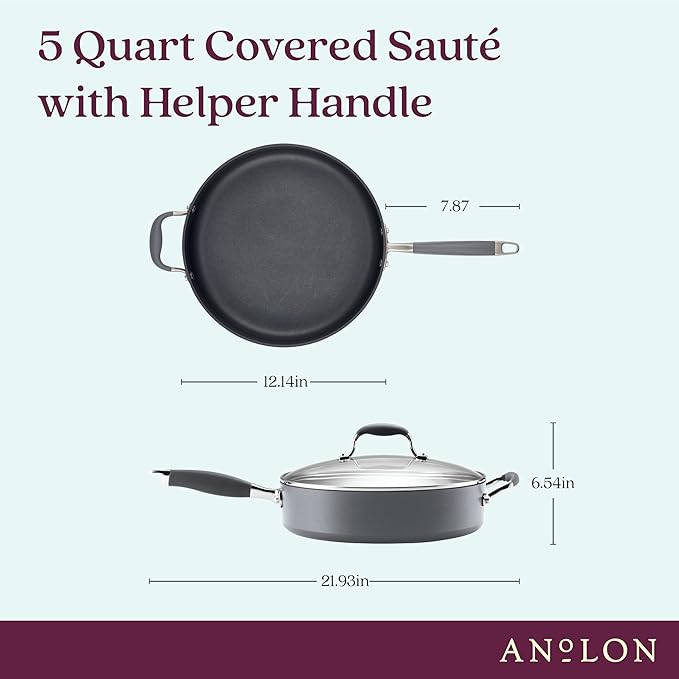 Anolon Advanced Home Hard Anodized Nonstick Sauté Pan with Helper Handle and Lid, 5 Quart - Moonstone - Image 2
