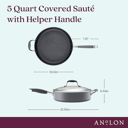Anolon Advanced Home Hard Anodized Nonstick Sauté Pan with Helper Handle and Lid, 5 Quart - Moonstone - Image 2