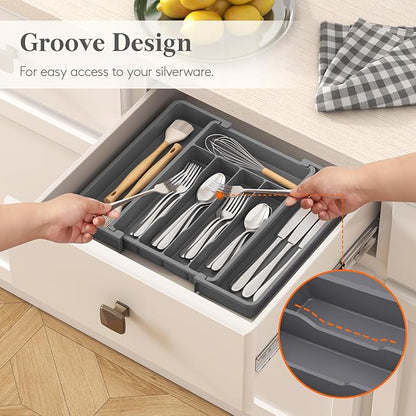 Lifewit Silverware Drawer Organizer, Expandable Utensil Tray for Kitchen, BPA Free Flatware and Cutlery Holder, Adjustable Plastic Storage for Spoons Forks Knives, 8.5-14 x 12", Dark Gray - Image 7