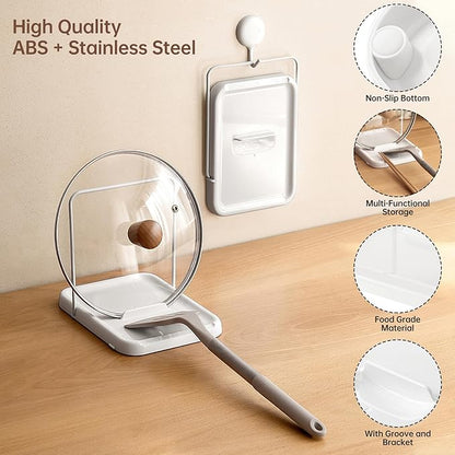 PAVSTINE Pot Lid Holder, Lid and Spoon Rest Holder for Kitchen Counter, Foldable Pan Lid Organizer Stand with Nonslip Pads, Multifunctional Utensils Pan Pot Cover Lid Rack Shelf For Stove Top, White - Image 3