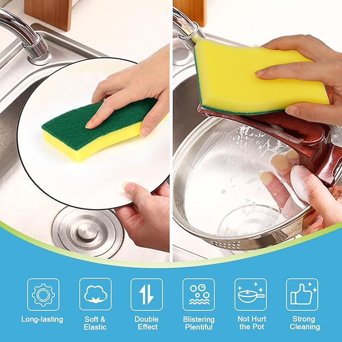 AIDEA Sponges Kitchen, XL Heavy Duty Dish Sponge, Cleaning Dish Scrubber Sponge for Home and Kitchen, Extra Large Cleaning Supplies for Pots, Pans, 6 Pack - Image 3