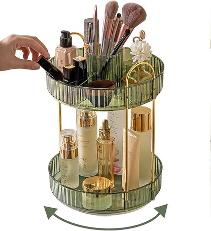 Asayuee 360 Rotating Makeup Organizer,2 Tier Large Capacity Make Up Organizers and Storage,Skincare Perfume Vanity Organizers,Bathroom Cosmetics Storage Organizer Countertop (Green) by Asayuee
