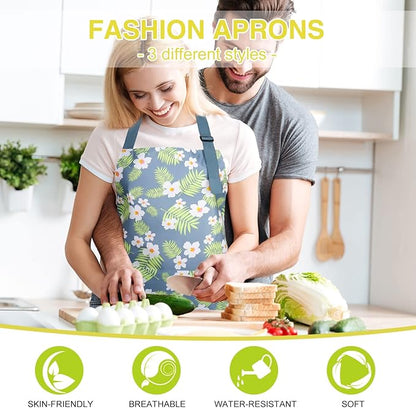 BOUMUSOE 3 Pack Floral Aprons with Pocket, Blooming Womens Aprons Waterproof Adjustable Cooking Apron for Kitchen Gardening - Image 6