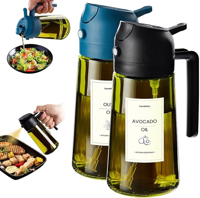 TrendPlain - Original 16oz/470ml Olive Oil Dispenser Bottle for Kitchen Gadgets and Air Fryer Accessories - Olive Oil Sprayer for Cooking w/Stickers - Black&Navy by TrendPlain