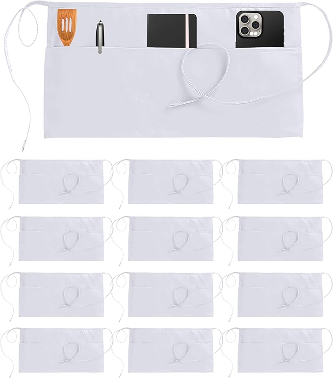 Utopia Wear 12 Pack Server Aprons with 3 Pockets, Waiter and Waitress Waist Aprons for Women with Pockets, Men Short Aprons by UTOPIAWEAR