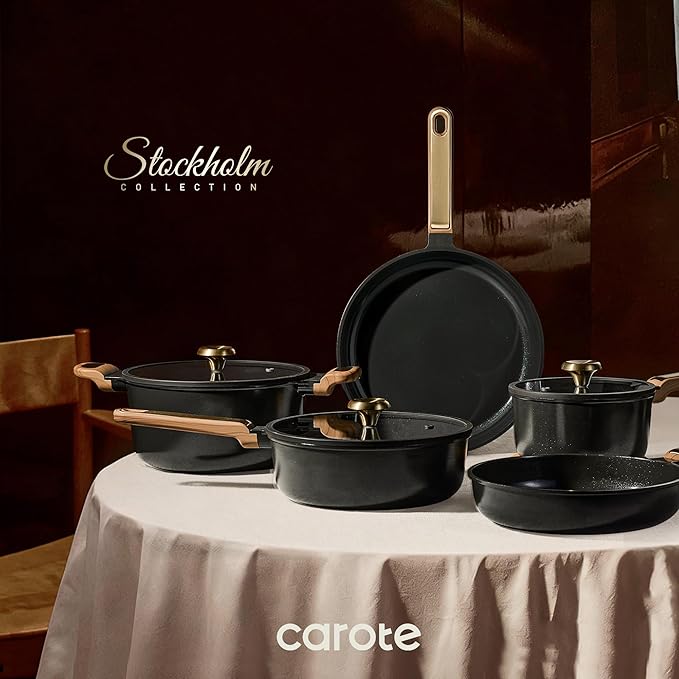 CAROTE Ceramic Cookware Set Nonstick, 16pcs Pots and Pans Set Nonstick, Non-Toxic & PFAS-Free, Dishwasher, RV/Camping Cookware Set, Cooking Pots with Lids, Charcoal Black - Image 6