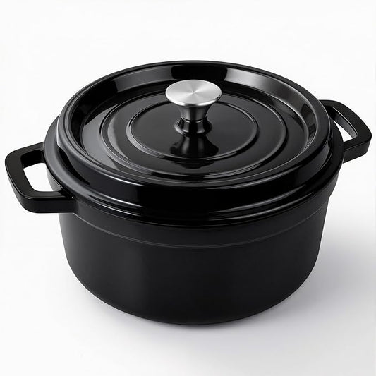 Miereirl 6.5 Quart Enameled Dutch Oven Pot with Lid, Cast Iron Dutch Oven with Dual Handles for Bread Baking, Cooking, Non-stick Enamel Coated Cookware (Black) by Miereirl