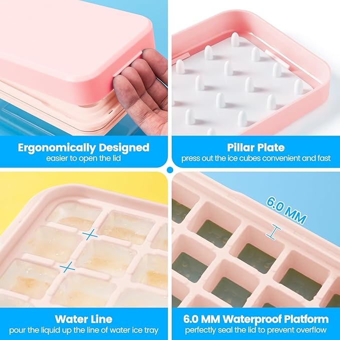 Ice Cube Tray with Lid and Bin, 28 pcs Ice Cubes Molds, Ice Trays for Freezer, Ice Cube Tray Mold, with 1 tray, Ice Freezer Container, Spill-Resistant Removable Lid & Ice Scoop, for Whiskey,Cocktail - Image 5