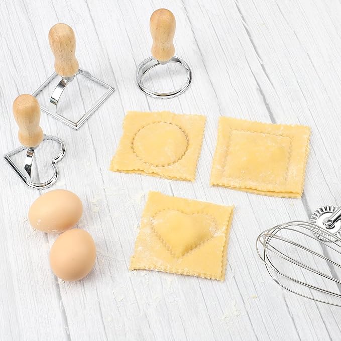 TACGEA Ravioli Stamp Maker Cutter with Roller Wheel (Set of 4), Wooden Handle and Fluted Edge, for Ravioli, Pasta, Dumplings Lasagna, Pierogi - Image 7