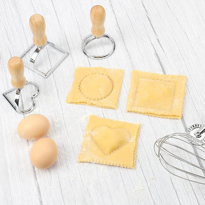 TACGEA Ravioli Stamp Maker Cutter with Roller Wheel (Set of 4), Wooden Handle and Fluted Edge, for Ravioli, Pasta, Dumplings Lasagna, Pierogi - Image 7