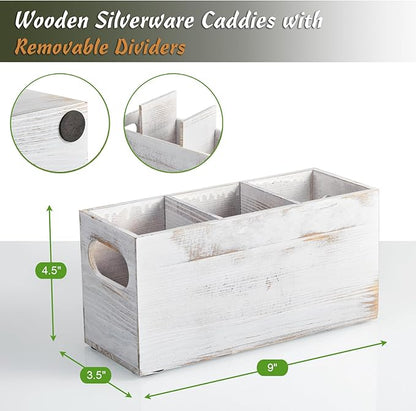 DRASTAR Wooden Silverware Caddy, Flatware Cutlery Holder, Silverware Organizer for Party, Kitchen Utensil Holder for Countertop, Retro White - Image 3