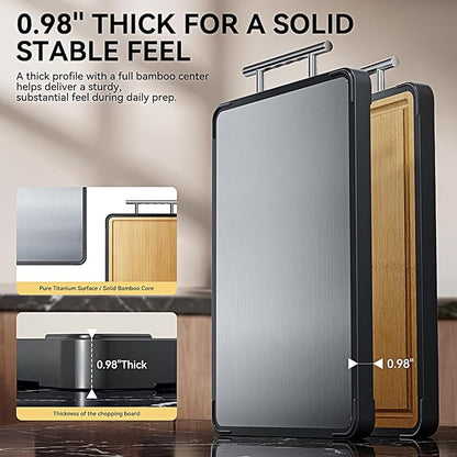 Mothers Day Gifts, Titanium Cutting Board for Kitchen, Double Sided Reversible Chopping Board, Titanium & Bamboo Wood Cutting Board for Meat, Vegetables and Fruit, Easy to Clean (16×11) - Image 3