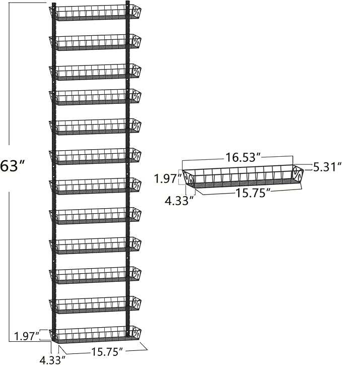SWOMMOLY Adjustable Wall Mount Spice Rack Organizer, 12-Tier Dual-use (Multi-use) Hanging Spice Shelf Storage for Kitchen Pantry Cabinet Door, Seasoning Holder Organizer, Black - Image 6