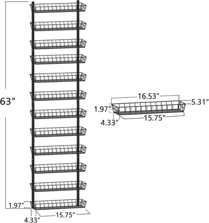 SWOMMOLY Adjustable Wall Mount Spice Rack Organizer, 12-Tier Dual-use (Multi-use) Hanging Spice Shelf Storage for Kitchen Pantry Cabinet Door, Seasoning Holder Organizer, Black - Image 6