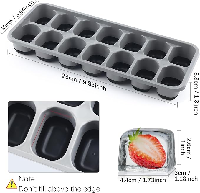 Silicone Ice Cube Tray, 8 Pack Easy-Release & Flexible 14-Ice Cube Trays with Spill-Resistant Removable Lid, Stackable Ice Trays with Covers for Freezer, Cocktail (4 Black+ 4 Grey) - Image 7