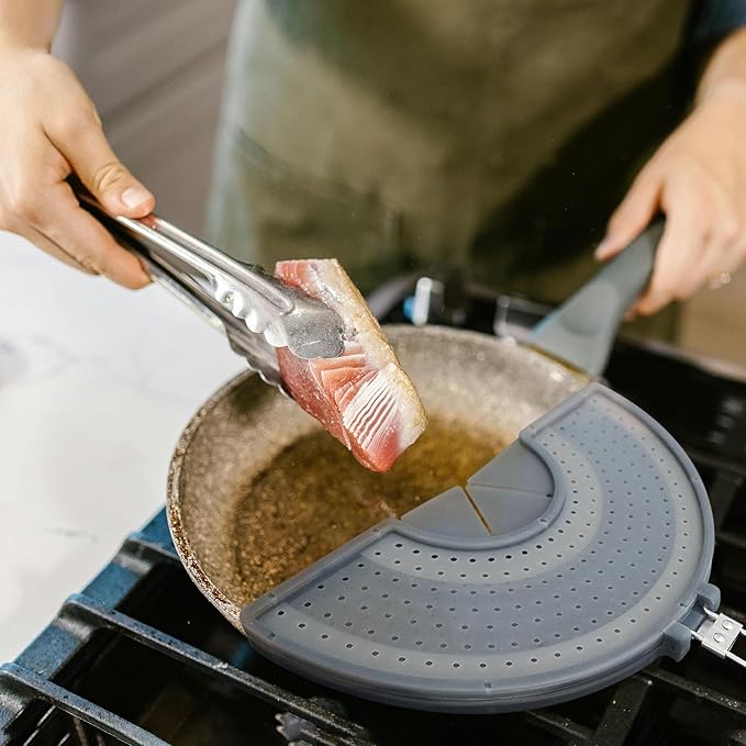 Foldable Splatter Screen with Handle For 10,11,12 and 13 Inch Frying Pan - Dual Folding Oil Guard,BPA-Free Silicone,Heat-Resistant Grip,Space Saving Fry Pan Cover for Mess-Free Cooking,Dishwasher Safe - Image 7