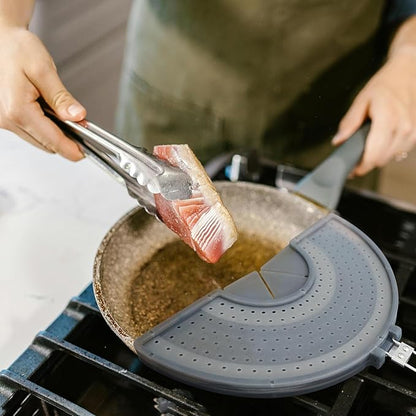 Foldable Splatter Screen with Handle For 10,11,12 and 13 Inch Frying Pan - Dual Folding Oil Guard,BPA-Free Silicone,Heat-Resistant Grip,Space Saving Fry Pan Cover for Mess-Free Cooking,Dishwasher Safe - Image 7