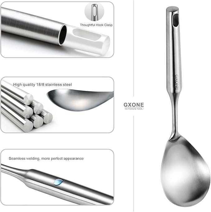 Cooking Spoon,304 Stainless Steel Large Serving Spoons,Silver/12.6Inch - Image 3