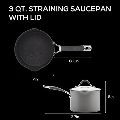 Circulon Radiance Hard-Anodized Nonstick Saucepan, Durable Nonstick Cookware, Sauce Pan with Straining Lid, 3-Quart, Gray - Image 2