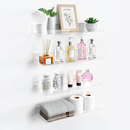 upsimples 4 Pack 15x6 Inches Acrylic Bathroom Shelves for Wall, Floating Bathroom Shelves Over Toilet, Storage Shelf for Toilet Paper, Towels and Toiletries, Clear by upsimples