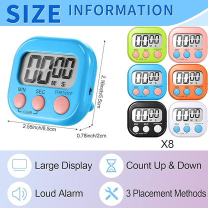 Macarrie 48 Pcs Digital Kitchen Timer Bulk Small Magnetic Backing Stand Timer Clock Loud Alarm LCD Display Electronic Minute Second Count up Countdown Alarm for Teacher Classroom Cooking Baking