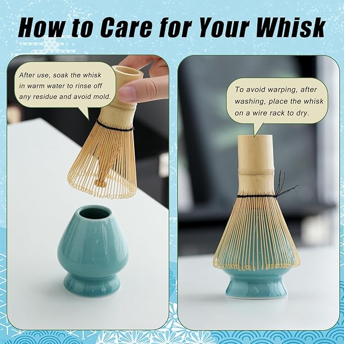 Clay&Fire Matcha Whisk Set, Ceramic Matcha Set, Matcha Bowl with Spout and Whisk, 9 pcs Matcha Tea Kit for Matcha Lovers, Ideal Gift Christmas, Birthday (Blue) - Image 8