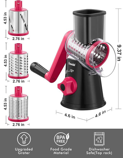 Geedel Rotary Cheese Grater, Kitchen Mandoline Vegetable Slicer with 3 Interchangeable Blades, Easy to Clean Rotary Grater Slicer for Fruit, Vegetables, Nuts - Image 8